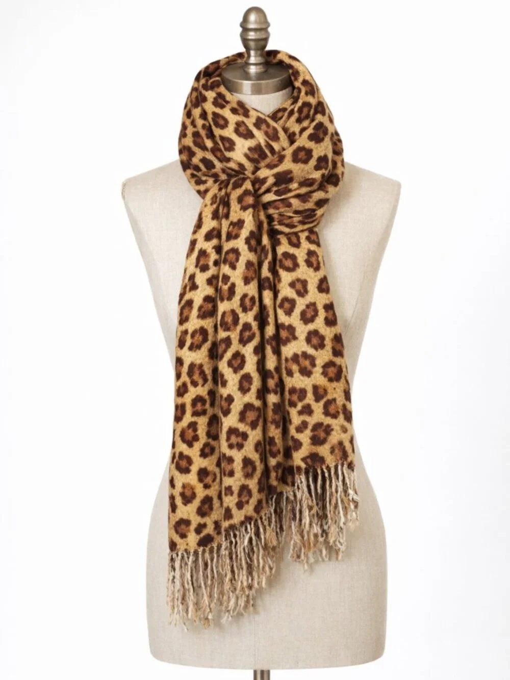 Brown Tan Cream Animal Print Pashmina Scarf Wrap